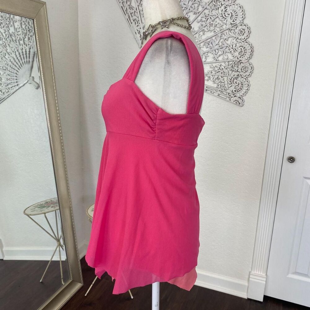 Early 2000 Bright Pink Blush Sheer Layered Mesh Beaded Fairy Cami Babydoll Top M - Picture 6 of 8